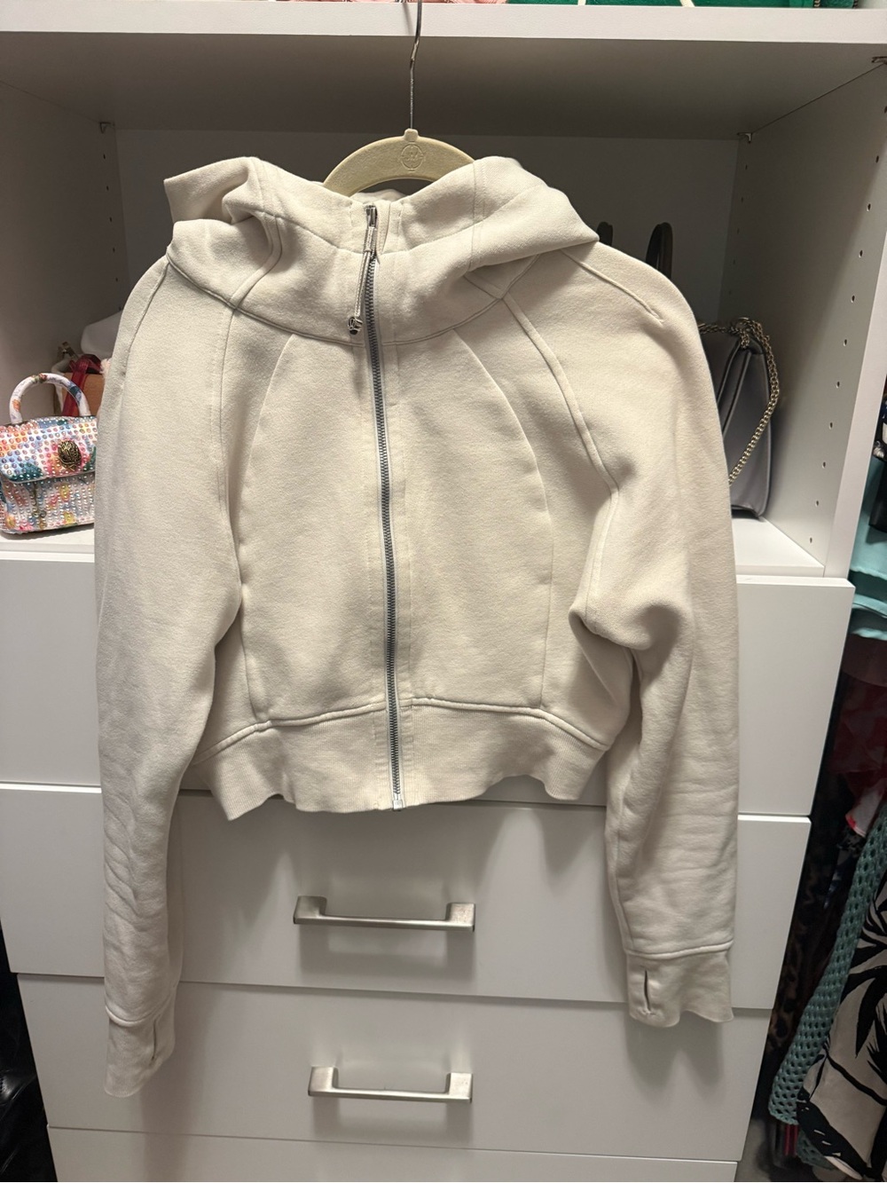 Women's Cream Zip-Front Hooded Jacket